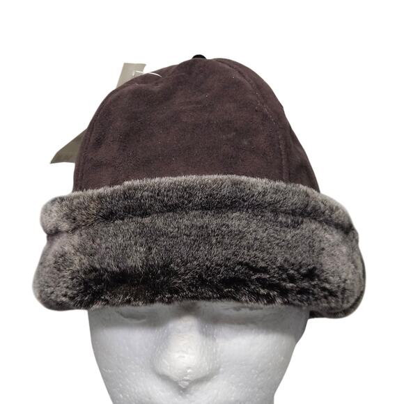 Charter Club Faux Shearling Hat Brown Gray Lined Cuff Beanie Winter OS - Picture 1 of 7